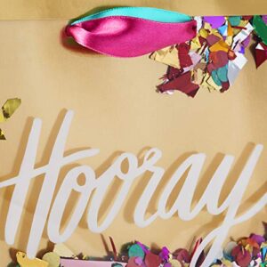 Hallmark Signature 7" Medium Gift Bag with Tissue Paper (Hooray; Gold with Pink, Teal, Purple Confetti) for Bridal Showers, Graduations, Retirements and More