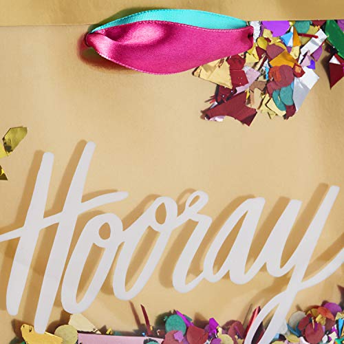 Hallmark Signature 7" Medium Gift Bag with Tissue Paper (Hooray; Gold with Pink, Teal, Purple Confetti) for Bridal Showers, Graduations, Retirements and More