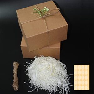 Brown Valentine's Day Gift Boxes 10 Pack 8x8x4 Inches, Paper Gift Box for Gift Packaging, Bridesmaid Proposal Box, Groomsmen Proposal Box, Birthday Party Box- Extra 20M String, 100g Shredded Paper Filler, 20xStickers