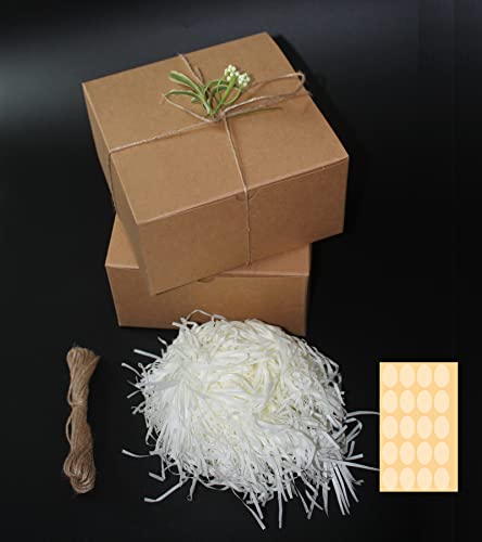 Brown Valentine's Day Gift Boxes 10 Pack 8x8x4 Inches, Paper Gift Box for Gift Packaging, Bridesmaid Proposal Box, Groomsmen Proposal Box, Birthday Party Box- Extra 20M String, 100g Shredded Paper Filler, 20xStickers