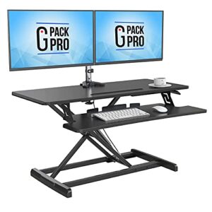 g-pack pro standing desk converter – height adjustable sit stand desk riser up to 20.5″ – super wide 37″ table fits dual monitors – 22 ergonomic adjustable standing desk workstation positions