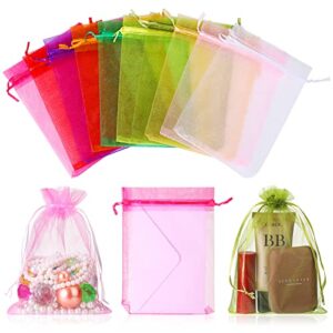 150 pieces organza bags drawstring gift bags 6 x 9 inch mesh gift bags bulk wedding gift bag sheer jewelry candy treat bags for wedding festival birthday party baby shower candy storage (multicolor)