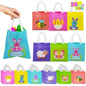 joyin 36 pcs easter gift bags, non woven easter tote bags with handles party treat bags for gifts wrapping, egg hunt game, easter party supplies