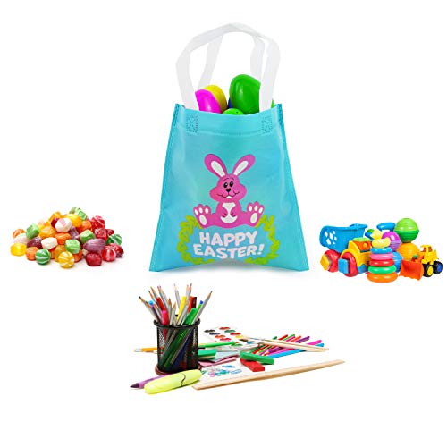 JOYIN 36 PCS Easter Gift Bags, Non Woven Easter Tote Bags with Handles Party Treat Bags for Gifts Wrapping, Egg Hunt Game, Easter Party Supplies