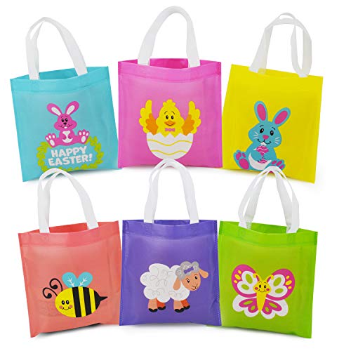 JOYIN 36 PCS Easter Gift Bags, Non Woven Easter Tote Bags with Handles Party Treat Bags for Gifts Wrapping, Egg Hunt Game, Easter Party Supplies