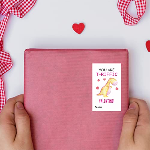 2.1" x 3.5" Valentine's Day Gift Wrap Self Adhesive Stickers | Dinosaur Theme Happy Valentine's Day Gift Wrapping Decorations and Supplies for Kids | 40 Gift Stickers-BGJ-002