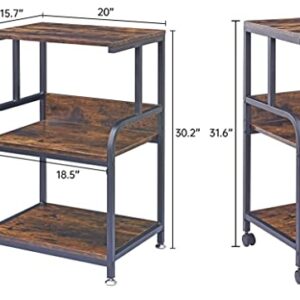 Fannova Printer Stand, 3 Tier Printer Cart with Storage Shelf, Rolling Printer Table with Wheels for Home Office Organization, Stand for Heat Press Microwave, Industrial Style