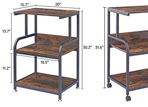 Fannova Printer Stand, 3 Tier Printer Cart with Storage Shelf, Rolling Printer Table with Wheels for Home Office Organization, Stand for Heat Press Microwave, Industrial Style