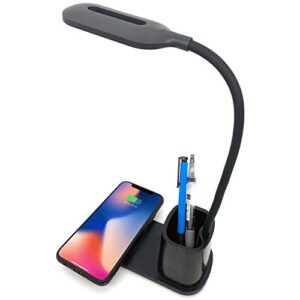 deke home 3 brightness level dimmable led desk wireless charger lamp with pen holder, eye-caring table lamps, table lights,3 color, wireless charging, flexible rotation touch control kids night light