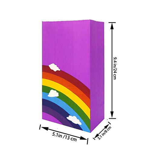 Future Life 24 pcs Rainbow Party Favor Paper Bags, 5.2 * 3.2 * 9.6 Inch, Food Safe Kraft Paper and Ink, Natural (Biodegradable), Vivid Colored,Give Away Bags.