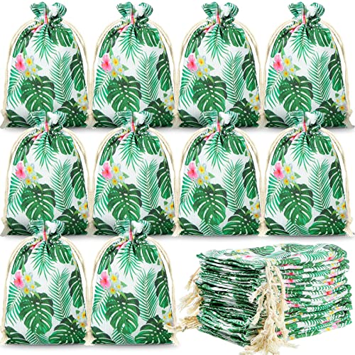 Saintrygo 20 Pack Luau Gift Bags with Drawstring Hawaiian Party Favor Summer Tropical Palm Leaf Candy Bags Goodies Treat Bag Small Jewelry Pouches for Luau Hawaii Party Birthday Supplies (4 x 6 Inch)