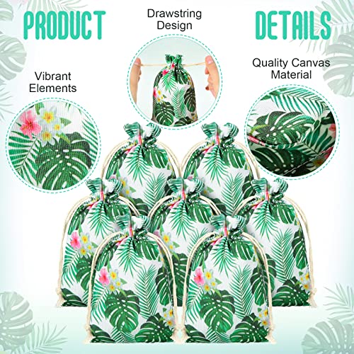 Saintrygo 20 Pack Luau Gift Bags with Drawstring Hawaiian Party Favor Summer Tropical Palm Leaf Candy Bags Goodies Treat Bag Small Jewelry Pouches for Luau Hawaii Party Birthday Supplies (4 x 6 Inch)