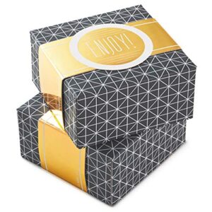 hallmark 4″ small gift boxes with wrap band (2-pack: gray geometric, gold “enjoy!”) for weddings, graduations, engagements, birthdays, housewarmings