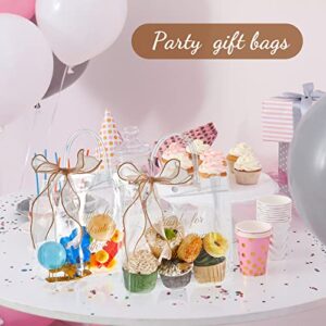 24 Pcs Clear Bags with Bow Ribbon Wedding Gift Bags for Gifts Clear Gift Bags with Handles 7.8 x 7.8 x 3.1 Inch Clear Plastic Bags with Handles for Transparent Shopping Bags, Party Bags, Retail Bags