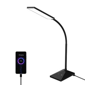 raoyi led desk lamp, 12w dimmable table lamp eye-caring reading light with usb charging port, touch control, 5 lighting modes and 7-level brightness for home office bedrooms (black)