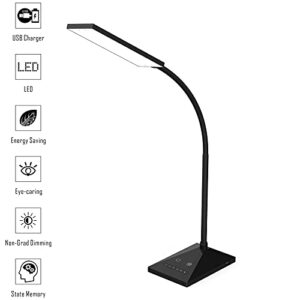 RAOYI LED Desk Lamp, 12W Dimmable Table Lamp Eye-Caring Reading Light with USB Charging Port, Touch Control, 5 Lighting Modes and 7-Level Brightness for Home Office Bedrooms (Black)