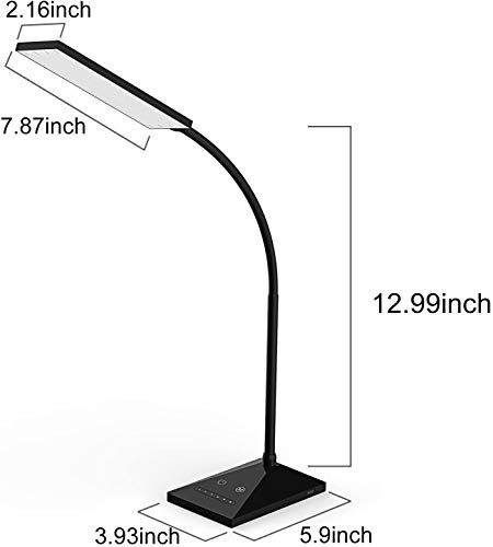 RAOYI LED Desk Lamp, 12W Dimmable Table Lamp Eye-Caring Reading Light with USB Charging Port, Touch Control, 5 Lighting Modes and 7-Level Brightness for Home Office Bedrooms (Black)