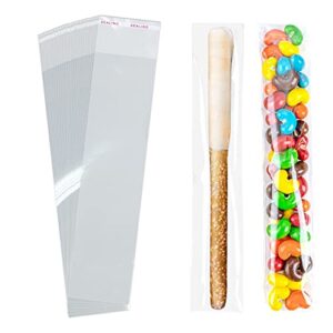 cellophane bags, treat bags, clear cellophane gift bags, self adhesive sealing plastic gift bags, resealable cellophane bag for pretzel rods, candy, snack 2 x 8 inch pretzels individual bags 100 pcs