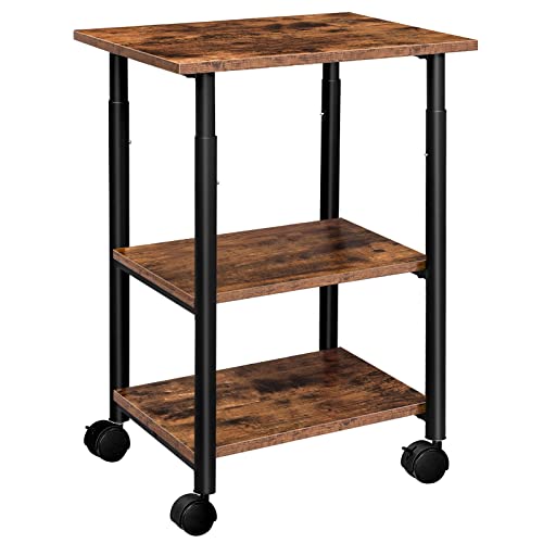 HOOBRO Printer Stand,3-Tier Adjustable Table Printer Cart on Wheels, Heavy Duty Storage Machine Rack for Home Office, Rustic Brown and Black BF03PS01