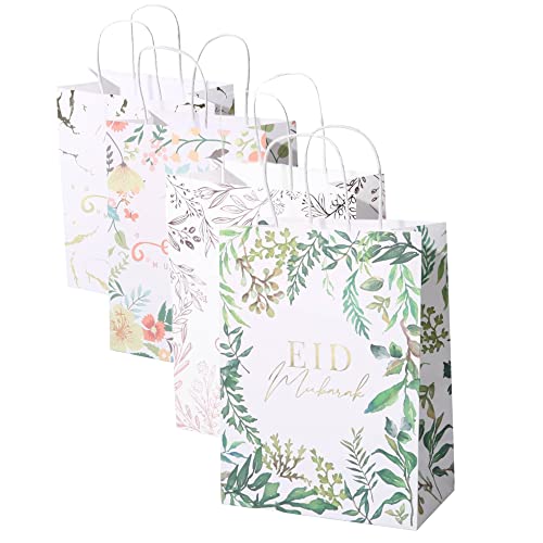 12 PCS Eid Mubarak Paper Gift Bags Ramadan Medium Treat Box for Eid party, Muslim Party, Eid Decoration, Eid Gift Wrapping (20.7cm x 11.5cm x 27.7cm)