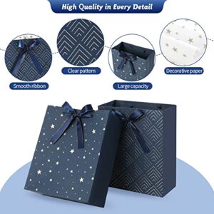 KomoLeay 4 Pack 9" Medium Size Gift Bags Assorted Premium Blue Gift Bags with Tissue Paper Use for Birthdays, Baby Shower,weddings,Party Favor, Holiday Presents-7" X 4" X 9"