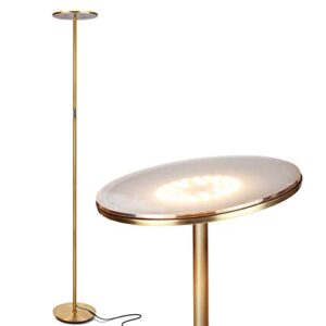 brightech sky flux dimmable led floor lamp – super bright floor lamp for living room and offices – torchiere standing lamp with 3 light options, tall lamp for bedroom reading and more – brass
