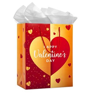 WhatSign Happy Valentines Day Gift Bags 11.5" Large Gift Bags with Tissue Paper and Card Valentine's Paper Gifts Bags with Handles for Her Him Girlfriend Boyfriend Wife Husband Women Men