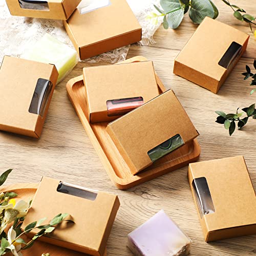 30 Pieces Soap Packaging Boxes Kraft Soap Boxes with Window Rectangle Window Gift Box Homemade Soap Packaging Soap Making Supplies for Party Favor Bakery Candy Jewelry 3.54 x 2.56 x 1.18 Inch