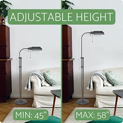 Kira Home Prescott 58" Adjustable Standing Pharmacy Floor Lamp, Brushed Pewter Finish, Includes 6W LED Bulb (60W eq.) Energy Efficient, Eco-Friendly