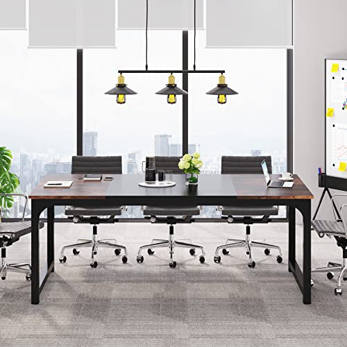 Tribesigns Conference Table, 6FT Meeting Seminar Table Rectangular Meeting Room Table, 70.8L x 31.5W x 29.5H, Rustic Brown/Black