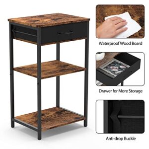 Industrial Printer Stand Rack 3 Tier Printer Table with Storage Printer Shelf with File Drawer Sofa Side Tables Nightstand for Bedroom Machine Stand Holder for Office and Home, Brown