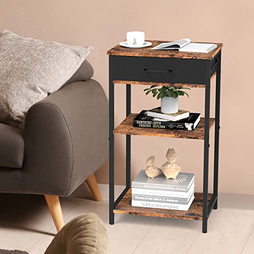 Industrial Printer Stand Rack 3 Tier Printer Table with Storage Printer Shelf with File Drawer Sofa Side Tables Nightstand for Bedroom Machine Stand Holder for Office and Home, Brown