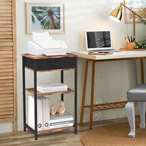 Industrial Printer Stand Rack 3 Tier Printer Table with Storage Printer Shelf with File Drawer Sofa Side Tables Nightstand for Bedroom Machine Stand Holder for Office and Home, Brown
