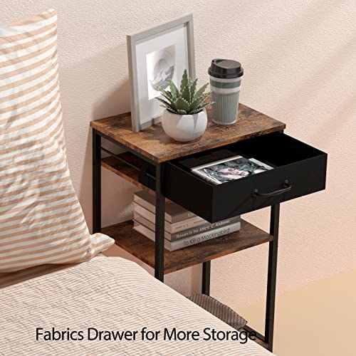 Industrial Printer Stand Rack 3 Tier Printer Table with Storage Printer Shelf with File Drawer Sofa Side Tables Nightstand for Bedroom Machine Stand Holder for Office and Home, Brown