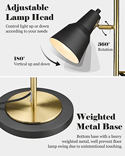 ELYONA Gold Tree Floor Lamp with 3 Adjustable Rotating Lights, Industrial Tall Pole Metal Standing Lights with 3 LED Bulbs for Living Room,Bedroom,Farmhouse,Office,Hotel, Vintage Brushed Brass & Black