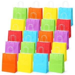 poever 48pcs party favor bags colorful gift bags 6 colors 10x5x13 kraft paper bags with handles rainbow goody bags for kids birthday wedding business