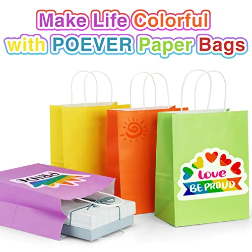 Poever 48Pcs Party Favor Bags Colorful Gift Bags 6 Colors 10x5x13 Kraft Paper Bags with Handles Rainbow Goody Bags for Kids Birthday Wedding Business