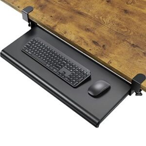 huanuo keyboard tray under desk, ergonomic large keyboard tray with c clamp, updated metal slide rail keyboard tray mouse tray, pull out platform computer drawer for typing, 27.5″ w x 12.2″ d, black