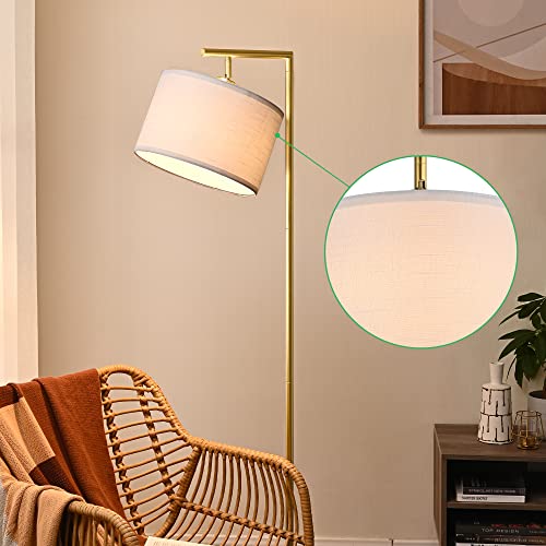 EDISHINE 63" Floor Lamp for Living Room, Tall Standing Lamp with Adjustable Linen Shade, Modern Arched Reading Lamp for Bedroom, Office