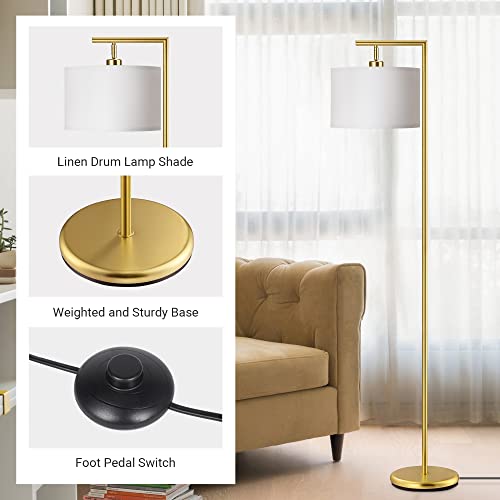 EDISHINE 63" Floor Lamp for Living Room, Tall Standing Lamp with Adjustable Linen Shade, Modern Arched Reading Lamp for Bedroom, Office