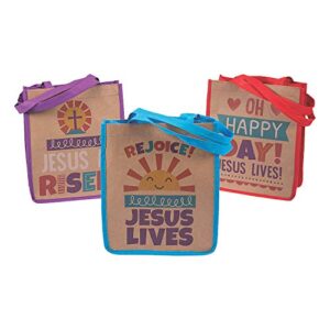 fun express – he lives print craft bags for easter – party supplies – bags – paper gift w & handles – easter – 12 pieces