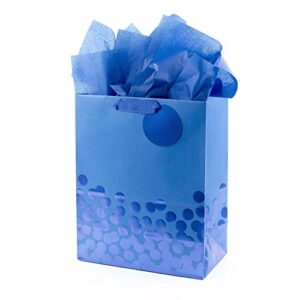 hallmark 13″ large gift bag with tissue paper (blue foil dots) for hanukkah, christmas, birthdays, fathers day, graduations, and baby showers