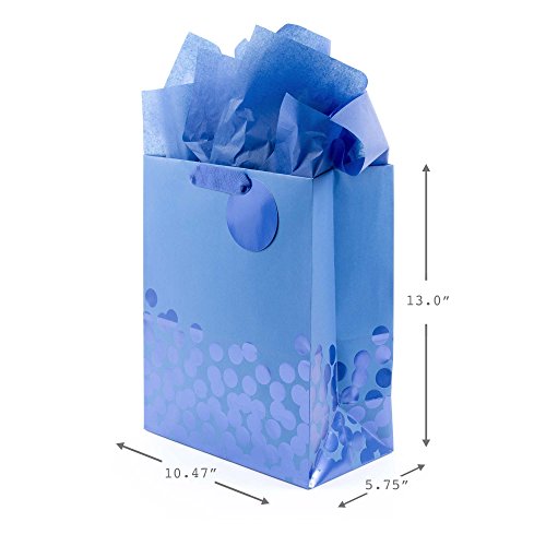 Hallmark 13" Large Gift Bag with Tissue Paper (Blue Foil Dots) for Hanukkah, Christmas, Birthdays, Fathers Day, Graduations, and Baby Showers