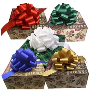 gold, white, green, blue, red pull bows for gifts – 9″ wide, set of 5, easter, presents, gift basket, christmas, birthday, holiday embellishments, office, fundraiser, wreath, swag, decoration
