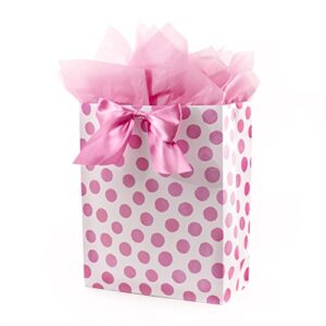 hallmark 15″ extra large gift bag with tissue paper (pink polka dots and bow) for birthdays, easter, baby showers, bridal showers, any occasion