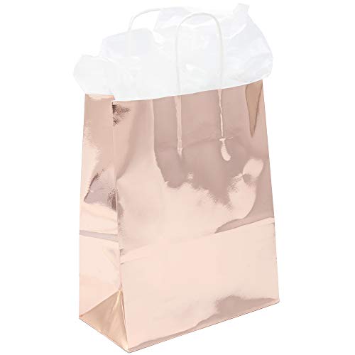 Sparkle and Bash Rose Gold Gift Bags, Metallic Party Favor Bags for Birthday, Bridesmaids (15 Pack, 8 x 10 Inches)