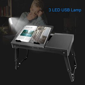 TeqHome Laptop Desk for Bed, Adjustable Laptop Bed Table with Fan, Portable Lap Desk with Foldable Legs, Laptop Stand for Couch Sofa Bed Tray with LED Light, 4 USB Ports, Storage, Mouse Pad