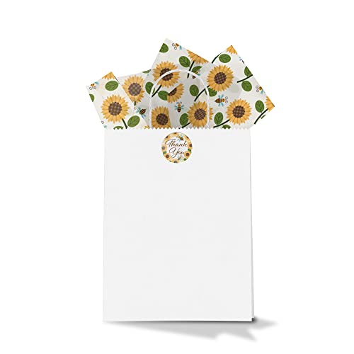 Sunflower and Bees Tissue Paper - Printed Tissue Paper - Decorative Tissue for Decoupage - Floral Tissue Paper - Spring/Summer Tissue Paper | 24 Sheets 20"x30"