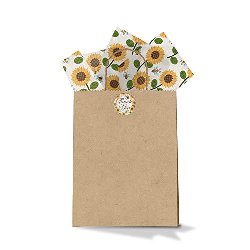 Sunflower and Bees Tissue Paper - Printed Tissue Paper - Decorative Tissue for Decoupage - Floral Tissue Paper - Spring/Summer Tissue Paper | 24 Sheets 20"x30"