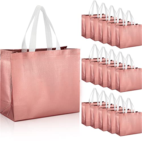 72 Pack Reusable Gift Bags with Handles Glossy Reusable Grocery Bags Tote Bags for Wedding Bridesmaid Birthday Christmas(Rose Gold)